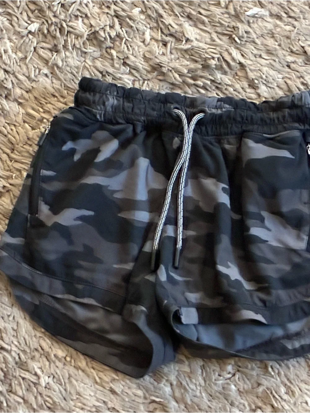 Athleta Camo Active Drawstring Shorts - Black/Gray